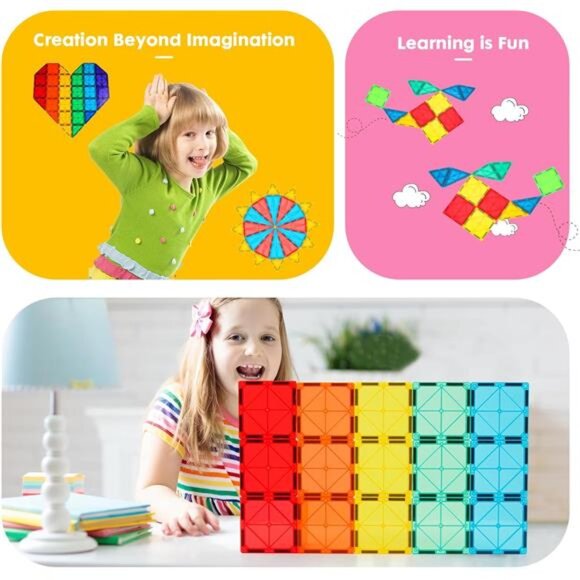 Magnetic Tiles, Deluxe 136 PCS Building Blocks Magnet Toys for Kids 3D - Picture 2 of 7